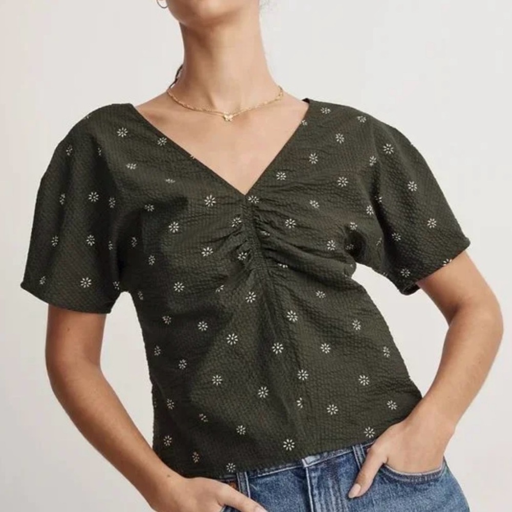 Madewell Women's Olive Green Floral Top Size 00